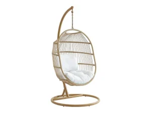 Fashion Hangfauteuil Van Gevlochten Hars En Touw - Licht Naturel Met Wit Kussen - Lucera Van Hangstoel