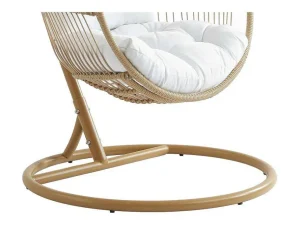 Fashion Hangfauteuil Van Gevlochten Hars En Touw - Licht Naturel Met Wit Kussen - Lucera Van Hangstoel