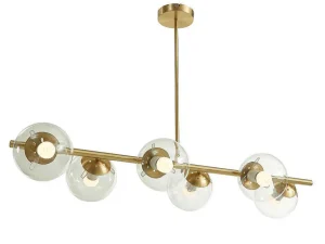Best Sale Hanglamp Van Geborsteld Messing En 6 Glazen Bollen - B128 Cm - Yukon Aanbiedingen: Woonaccessoires