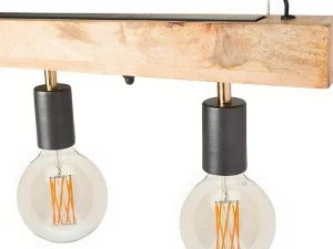 Best Sale Hanglamp Van Hout Julbo Met 5 Lampen In Industriele Stijl - Hout En Metaal - H17,5 X L100 Cm - Naturel En Zwart Hanglamp