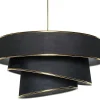 Outlet Hanglamp Van Stof En Metaal - D. 40 X H. 30 - 70 Cm - Zwart En Goudkleurig - Tairon Hanglamp