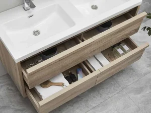 Best Hangmeubel Voor Badkamer Met Inbouwwastafel - Licht Naturel - 120 Cm - Quadra Dubbele Wastafel