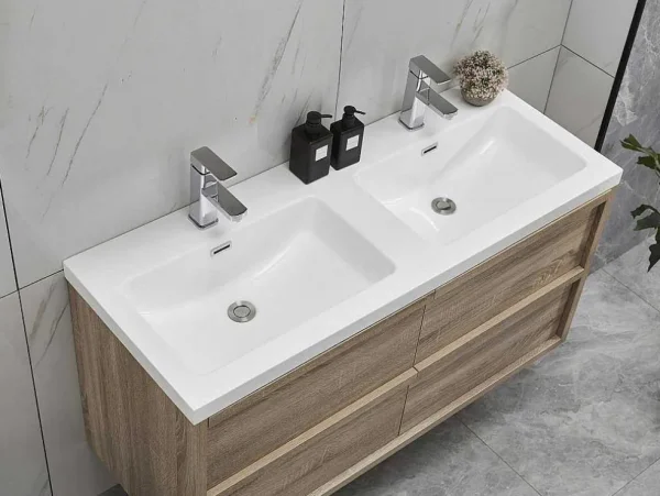 Best Hangmeubel Voor Badkamer Met Inbouwwastafel - Licht Naturel - 120 Cm - Quadra Dubbele Wastafel