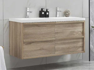 Best Hangmeubel Voor Badkamer Met Inbouwwastafel - Licht Naturel - 120 Cm - Quadra Dubbele Wastafel