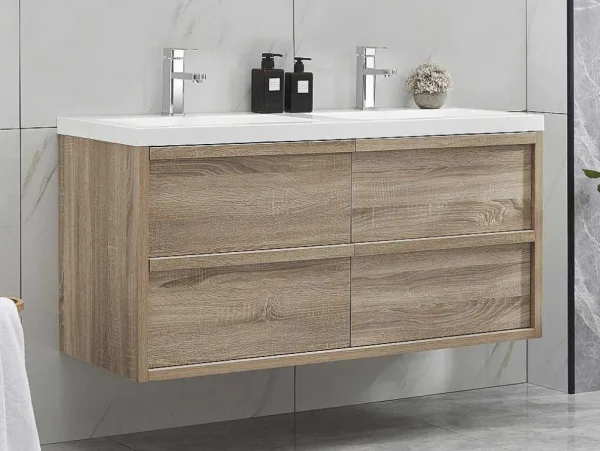 Best Hangmeubel Voor Badkamer Met Inbouwwastafel - Licht Naturel - 120 Cm - Quadra Dubbele Wastafel