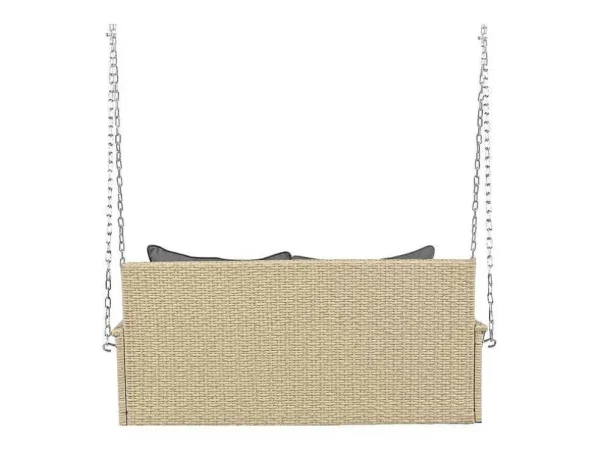 Online Hangstoel In Geweven Hars - Tuinschommel - 2 Plaatsen - Met Kussens - Beige & Grijs Hangstoel