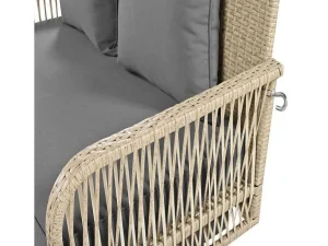 Online Hangstoel In Geweven Hars - Tuinschommel - 2 Plaatsen - Met Kussens - Beige & Grijs Hangstoel