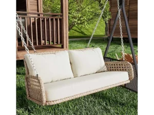 Best Sale Hangstoel Van 240 Cm In Pe Rotan - 2 Plaatsen - Inclusief Kussens - Beige Hangstoel