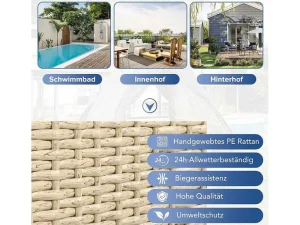 Flash Sale Hemel Tuinbed 2 Tot 4 Plaatsen - Beige Rotan En Grijs Deurgordijn - Inclusief Kussens - Voor Buiten Ligstoel