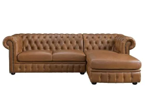 Best Hoekbank Chesterfield Brenton 100% Buffelleer - Hoek Rechts - Vintage Caramel Chesterfield Zitbank