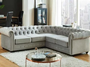Best Hoekbank Van Fluweel Chesterfield - Zilvergrijs Chesterfield Zitbank