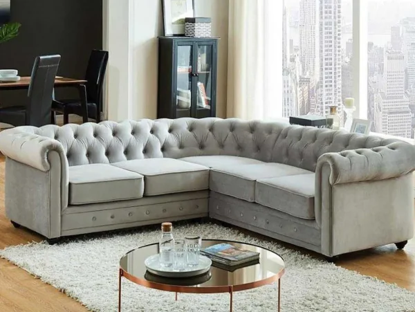 Best Hoekbank Van Fluweel Chesterfield - Zilvergrijs Chesterfield Zitbank