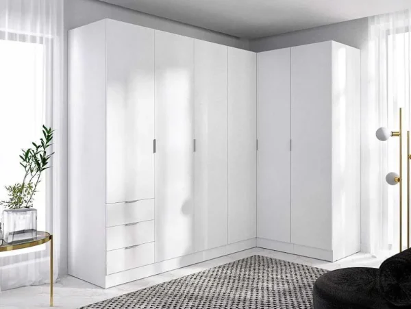 Shop Hoekkast Met 6 Deuren En 3 Lades - L213 Cm - Wit - Listowel Kledingkast