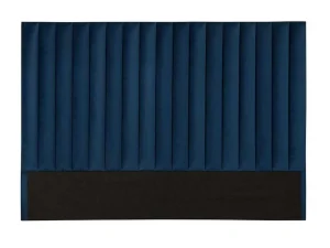 Clearance Hoofdeinde Sarah Met Verticale Naden - 160 Cm - Fluweel - Donkerblauw Hoofdeinde En Brugkast