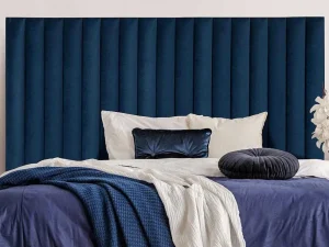 Clearance Hoofdeinde Sarah Met Verticale Naden - 160 Cm - Fluweel - Donkerblauw Hoofdeinde En Brugkast