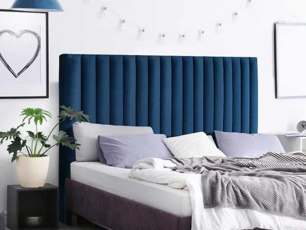 Clearance Hoofdeinde Sarah Met Verticale Naden - 160 Cm - Fluweel - Donkerblauw Hoofdeinde En Brugkast