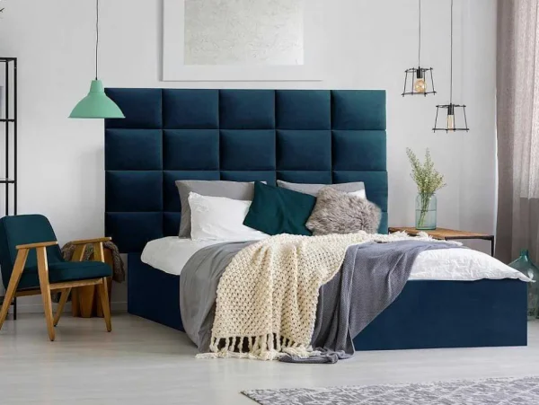 Best Hoofdeinde Wandpanelen Bartel - 200 Cm - Fluweel - Blauw - Van Hoofdeinde En Brugkast