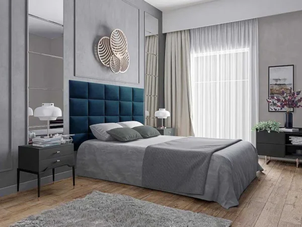 Best Hoofdeinde Wandpanelen Bartel - 200 Cm - Fluweel - Blauw - Van Hoofdeinde En Brugkast