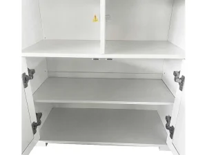 Best Hoog Dressoir - 2 Vakken En 2 Vlindervormige Deuren - Wit & Naturel Buffetkast