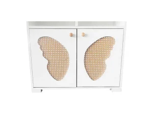 Best Hoog Dressoir - 2 Vakken En 2 Vlindervormige Deuren - Wit & Naturel Buffetkast