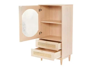 Cheap Hoog Dressoir Met 1 Transparante Acryldeur En 2 Rotan Lades - Landelijke Stijl - Naturel Buffetkast