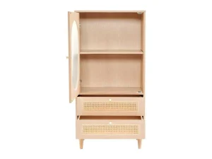 Cheap Hoog Dressoir Met 1 Transparante Acryldeur En 2 Rotan Lades - Landelijke Stijl - Naturel Buffetkast