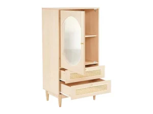 Cheap Hoog Dressoir Met 1 Transparante Acryldeur En 2 Rotan Lades - Landelijke Stijl - Naturel Buffetkast