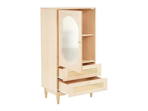 Cheap Hoog Dressoir Met 1 Transparante Acryldeur En 2 Rotan Lades - Landelijke Stijl - Naturel Buffetkast