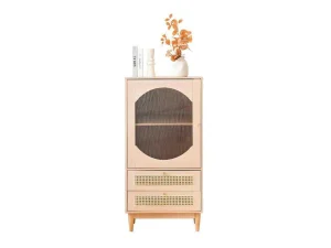 Cheap Hoog Dressoir Met 1 Transparante Acryldeur En 2 Rotan Lades - Landelijke Stijl - Naturel Buffetkast