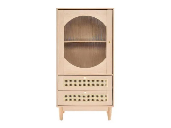 Cheap Hoog Dressoir Met 1 Transparante Acryldeur En 2 Rotan Lades - Landelijke Stijl - Naturel Buffetkast