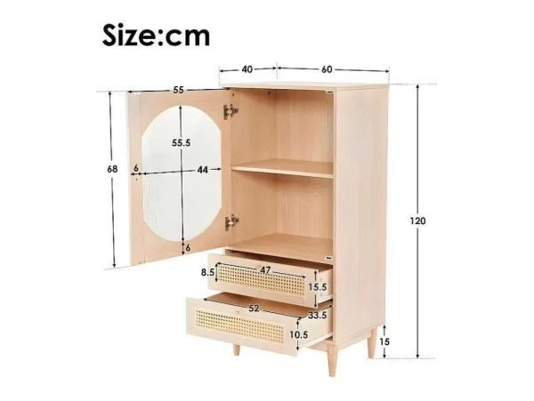 Cheap Hoog Dressoir Met 1 Transparante Acryldeur En 2 Rotan Lades - Landelijke Stijl - Naturel Buffetkast