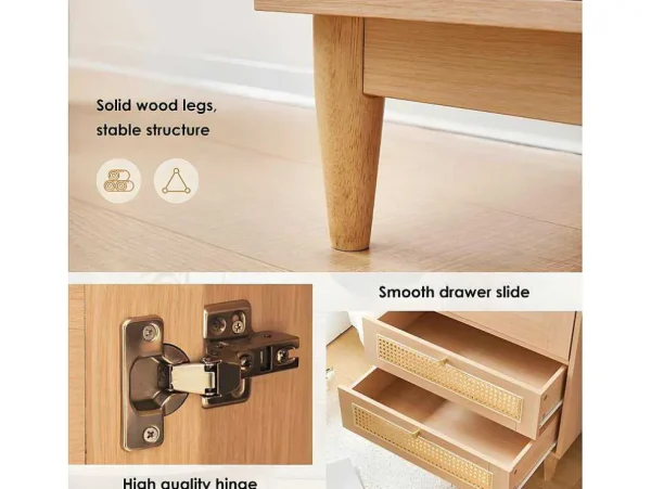 Cheap Hoog Dressoir Met 1 Transparante Acryldeur En 2 Rotan Lades - Landelijke Stijl - Naturel Buffetkast