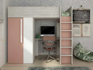 Cheap Hoogslaper - 90 X 200 Cm - Met Kast En Bureau - Roze En Wit - Nicolas Kinderbed Hoogslaper