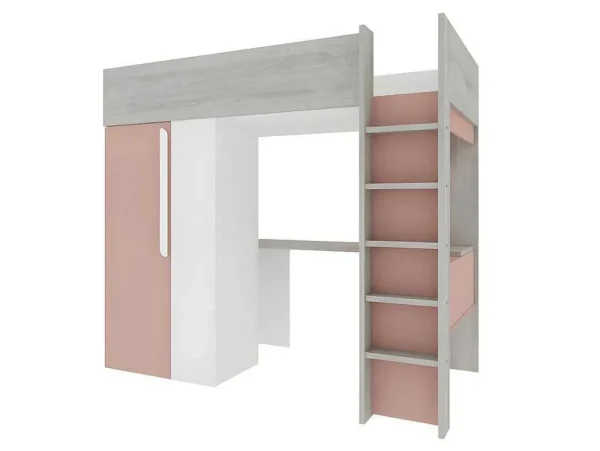 Cheap Hoogslaper - 90 X 200 Cm - Met Kast En Bureau - Roze En Wit + Matras -Nicolas Kinderbed Hoogslaper
