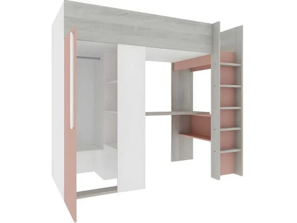 Cheap Hoogslaper - 90 X 200 Cm - Met Kast En Bureau - Roze En Wit - Nicolas Kinderbed Hoogslaper