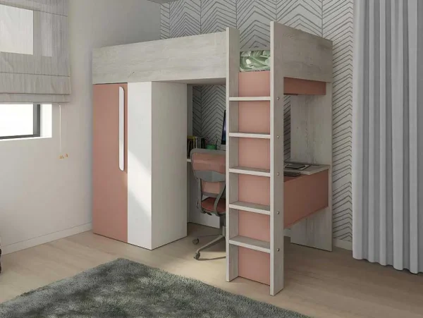 Cheap Hoogslaper - 90 X 200 Cm - Met Kast En Bureau - Roze En Wit - Nicolas Kinderbed Hoogslaper