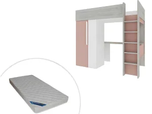 Cheap Hoogslaper - 90 X 200 Cm - Met Kast En Bureau - Roze En Wit + Matras -Nicolas Kinderbed Hoogslaper