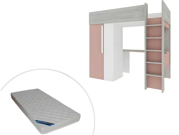 Cheap Hoogslaper - 90 X 200 Cm - Met Kast En Bureau - Roze En Wit + Matras -Nicolas Kinderbed Hoogslaper
