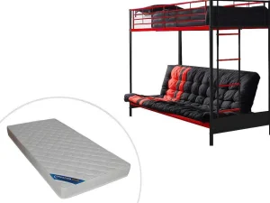 Discount Hoogslaper 90 X 190 Cm - Met Slaapbank - Metaal - Zwart En Rood + Futon + Matras - Modulo V Kinderbed Hoogslaper