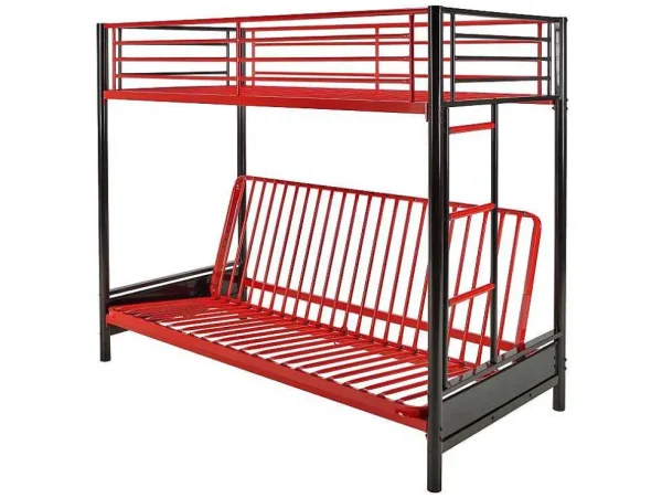 Discount Hoogslaper 90 X 190 Cm - Met Slaapbank - Metaal - Zwart En Rood + Futon - Modulo V Aanbiedingen: Slaapkamer & Kantoor
