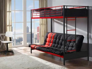 Discount Hoogslaper 90 X 190 Cm - Met Slaapbank - Metaal - Zwart En Rood + Futon - Modulo V Aanbiedingen: Slaapkamer & Kantoor