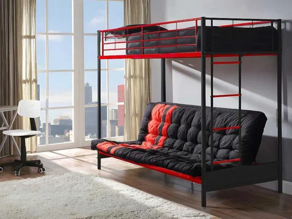 Discount Hoogslaper 90 X 190 Cm - Met Slaapbank - Metaal - Zwart En Rood + Futon - Modulo V Aanbiedingen: Slaapkamer & Kantoor
