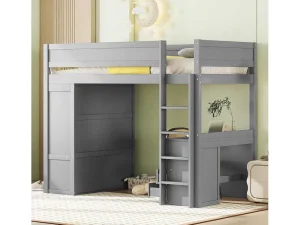 Online Hoogslaper 90 X 200 Cm Met Bureau + 2 Laden - Kledingkast Met Schuifdeur - Mdf Hout - Grijs Kinderbed Hoogslaper