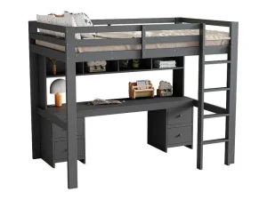 Outlet Hoogslaper 90 X 200 Cm Met Bureau, Boekenkast, Lades En Ladder, Mdf Hout, Grijs Kinderbed Hoogslaper