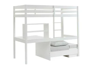Outlet Hoogslaper 90 X 200 Cm Met Bureau, Slaapbank En Opbergruimte - Massief Grenen - Gebleekt + Matras - Goliath Iii Kinderbed