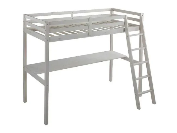 Shop Hoogslaper Gedeon - 90 X 190 Cm - Met Bureau - Massief Grenen - Gebleekt Kinderbed Hoogslaper