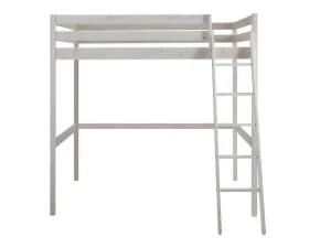 New Hoogslaper Gedeon Ii - 140 X 190 Cm - Massief Grenen - Gebleekt + Matras Kinderbed Hoogslaper