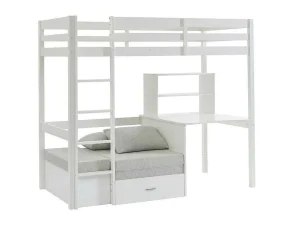 Discount Hoogslaper Goliath Ii Met Bureau, Bedbank En Opbergruimte - 90 X 200 Cm - Massief Grenen - Gebleekt Kinderbed
