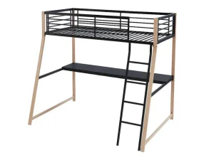 Discount Hoogslaper Malicia - 90 X 190 Cm - Met Hoekbureau - Zwart En Eiken Kinderbed Hoogslaper