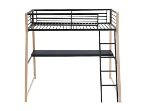 Discount Hoogslaper Malicia - 90 X 190 Cm - Met Hoekbureau - Zwart En Eiken Kinderbed Hoogslaper